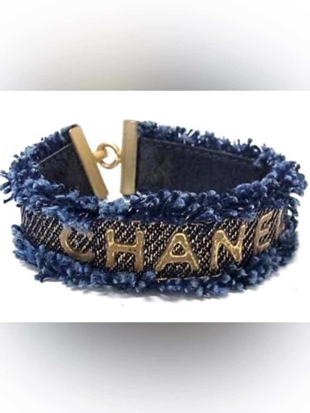 Vintage CHANEL Logo Denim Gold Bracelet, Authentic
